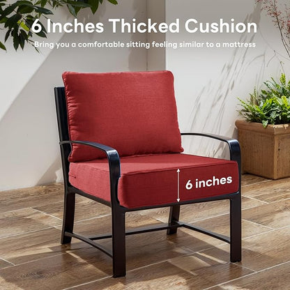 6" Thicker Outdoor Chair Cushion 3 Sets - 24" *24" *6" Waterproof Patio Furniture Cushions with Removable Cover, 28D High Density Sponge Filling Thicken Outdoor Patio Cushions - Red