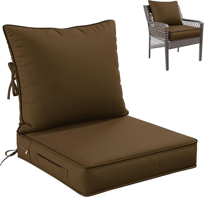 Premium Outdoor Seat Cushion Chair Cushions for Patio Furniture 22 L X 22 W X 4 H Waterproof & Fade Resistant Deep Seat and Backrest Cushion Set with Removable Covers for Chair, Sofa