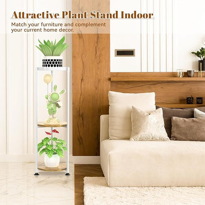 KMOTASUO 3 Tier White Plant Stand Indoor for Large Tall Heavy Duty Planter, Multiple Sturdy Metal Flower Corner Rack for Narrow House Floor, Iron Vertical Level Round Orchi Holder Organizer, Modern