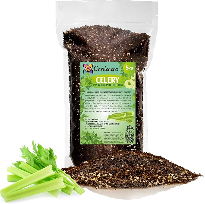 GARDENERA Premium Celery Potting Soil Mix - Optimal Nutrient-Rich Blend for Thriving and Crisp Celery Plants - 5 Quart