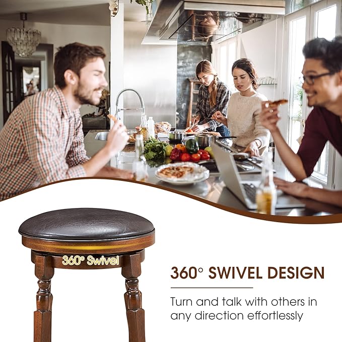 ERGOMASTER 24 Inch Swivel Bar Stools Set of 2, Rubber Wood, Brown