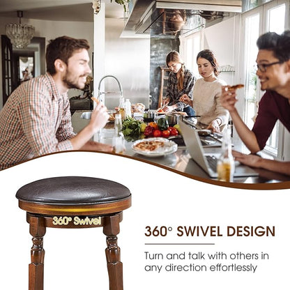 ERGOMASTER 24 Inch Swivel Bar Stools Set of 2, Rubber Wood, Brown
