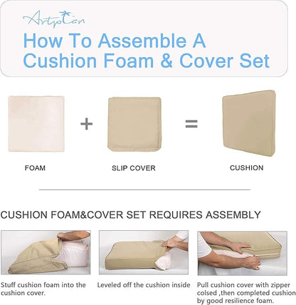 ARTPLAN Outdoor Deep Seating Cushions with Backrest Set, All-Weather Waterproof Patio Sofa Cushions for Sectionals, High-Resilience Foam Garden Furniture Cushion Cover,Beige
