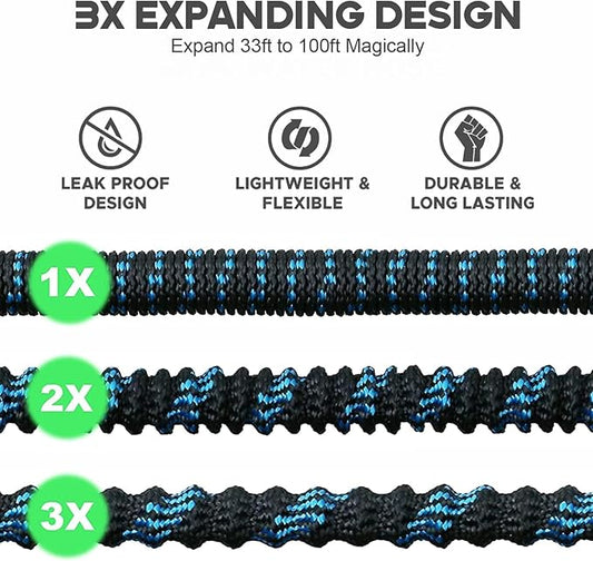 75 ft Expandable Garden Hose - Kink Free Flexible Water Hose with Thumb-Controlled 10-Function Nozzle, 3/4 Solid Connectors, Durable 3750D Fabric, 4-Layer Latex Core
