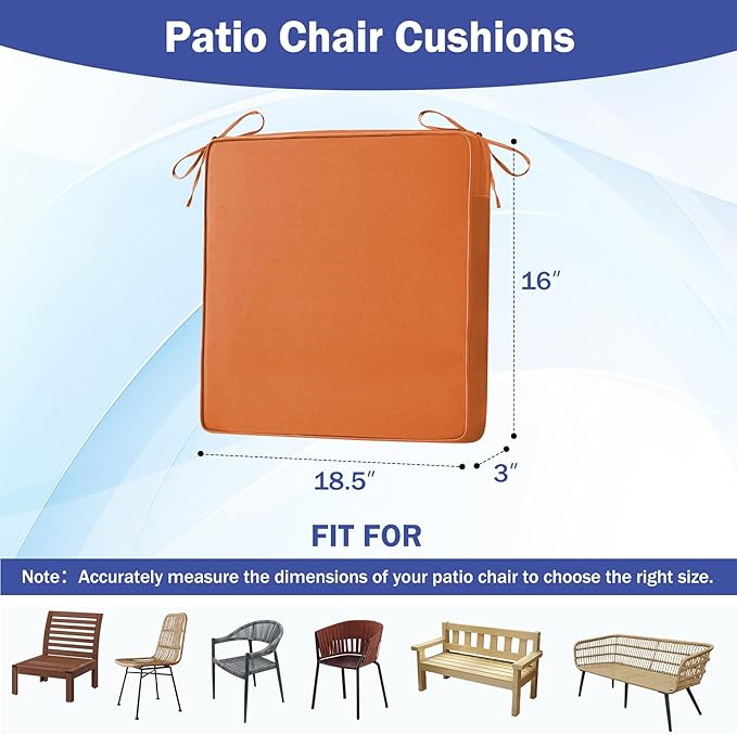 IASEAHK Patio Chair Cushions, 18.5" x 16" x 3" Outdoor Chair Cushions Set of 4, Waterproof Outdoor Cushions for Patio Furniture, Outdoors Seat Cushions Set of 4 with Handle and Ties, Spice
