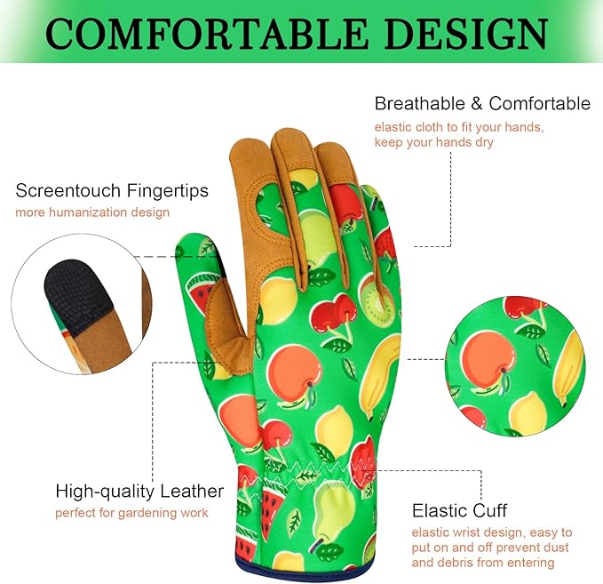 Leather Gardening Gloves for Women Thorn Proof Garden Gloves Touch Screen Working Gloves Gifts,M