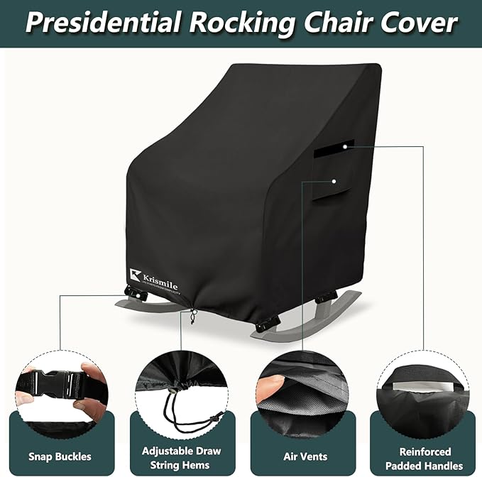 Outdoor Rocking Chair Cover,Heavy Duty 600D Waterproof Patio Rocking Chairs Winter Cover for 27" W x 34" D x 45" H Presidential Rocking Chair,Black