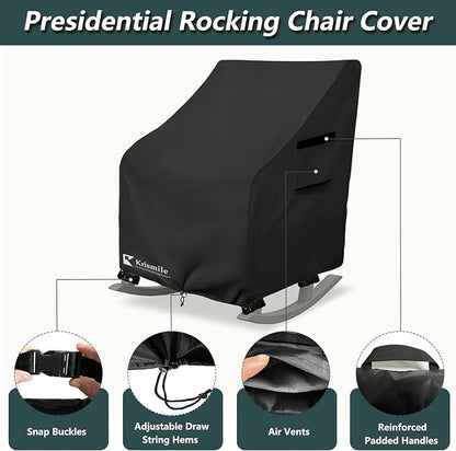 Outdoor Rocking Chair Cover,Heavy Duty 600D Waterproof Patio Rocking Chairs Winter Cover for 27" W x 34" D x 45" H Presidential Rocking Chair,Black