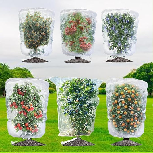 Fruit Tree Netting 6Pack 4x5 FT with Drawstring - Easy Install Plant Protection Cover, Reusable Garden Mesh Bag for Blueberry Bushes/Tomato - Blaock Birds/Insect/Squirrels