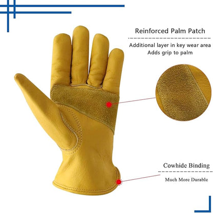 HLDD HANDLANDY 2 Pairs Leather Work Gloves for Men & Women, Reinforced Durable Palm for Welding, Farm, Gardening, Driving