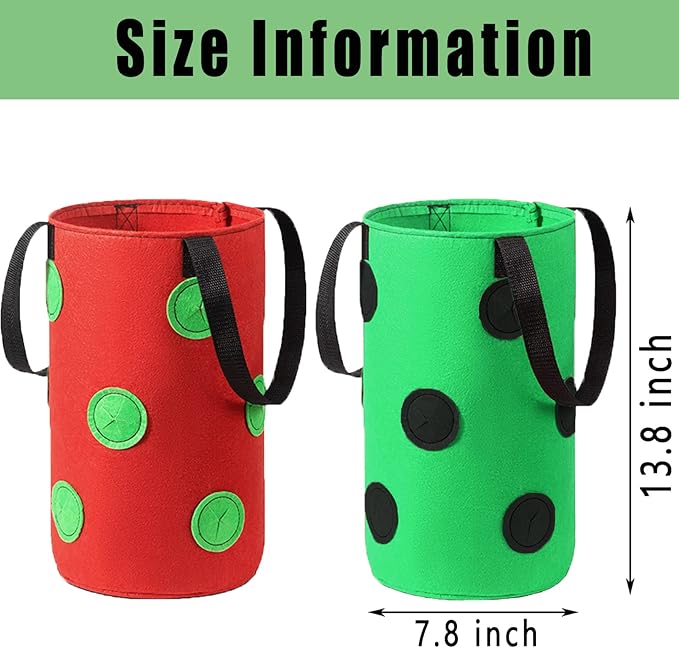 Miewslan 2 Packs Hanging Strawberry Planter, Upside Down Tomato Grow Bag Tomato Potato Strawberry Grow Bags Garden Plant Vegetable Planting Bag with Holes(Green+Red)