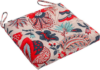 2-Pack Outdoor/Indoor Wicker Patio Seat Cushion Pad with Ties - Dining Chair Cushion, 17" x 17" (Blue and Red Leaves)
