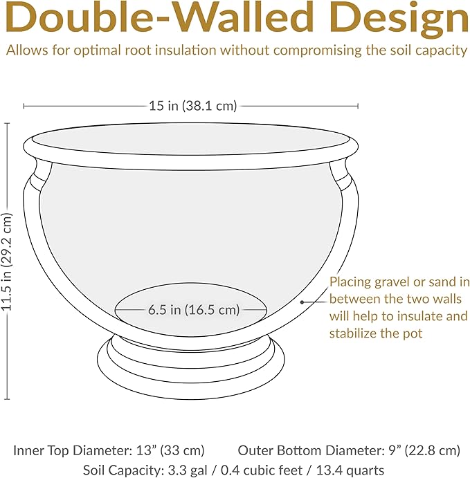 Sunnydaze Elizabeth 16" Double-Walled Polyresin Ribbed Urn Outdoor Planter - UV-Resistant Rust Finish - Set of 4