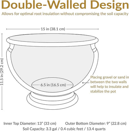 Sunnydaze Elizabeth 16" Double-Walled Polyresin Ribbed Urn Outdoor Planter - UV-Resistant Rust Finish - Set of 4