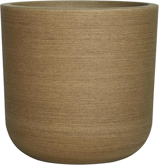 11" H Plant Pot, Resin Sandy Brushed Wood Texture Flower Planters with Drain Hole, Removable Rubber Stopper - for Most Plants and Flowers