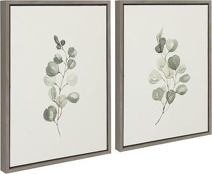 Kate and Laurel Sylvie Eucalyptus 4a & Eucalyptus 4b Framed Canvas Wall Art Set by Maja Mitrovic of Makes My Day Happy; 2 Piece 18x24 Gray; Farmhouse Plant Art Wall Décor