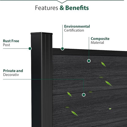 72" W x 72" H Outdoor Privacy Fence with Sturdy Alloy Post, Tall Wind Resistant Fence Covering Privacy for Yard Backyard Garden and Swimming Pool(Black,1 Post)