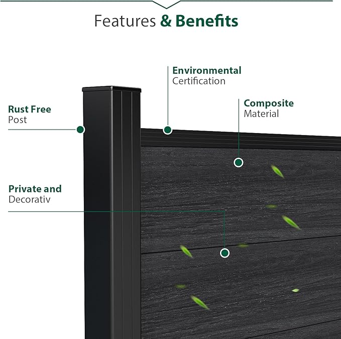 72" W x 72" H Outdoor Privacy Fence with Sturdy Alloy Post, Tall Wind Resistant Fence Covering Privacy for Yard Backyard Garden and Swimming Pool(Black,2 Post)