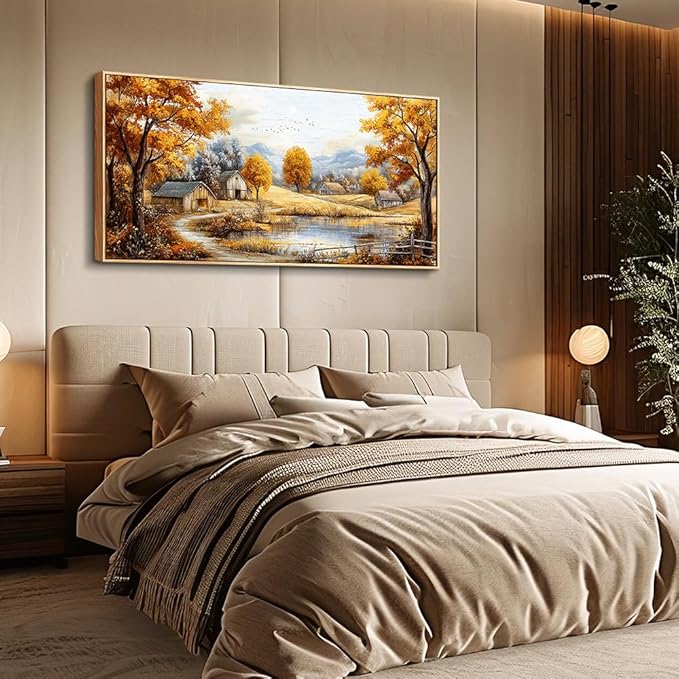 QIYILEXWART Autumn Forest Wall Paintings Large Wall Art For Living Room Canvas Decor For Bedroom Ocean Inspiration Pictures Office Decorations Posters Modern Home Decor Artwork Wood Framed