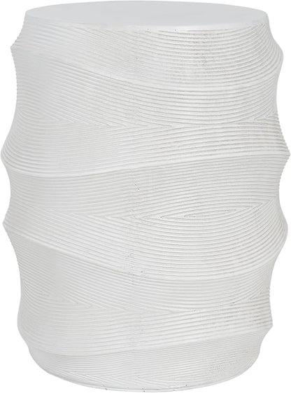 Christopher Knight Home Janna MGO Outdoor Side Table, Round Patio Decorative Small End Table with Layered Surface, Lightweight Concrete Garden Accent Table for Patio Balcony, No Assembly, White