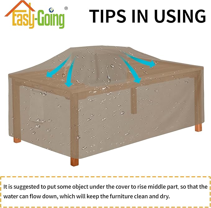 Easy-Going 600D Heavy Duty Rectangular Table Cover UV Resistant and Waterproof Outdoor Lawn Patio Furniture Cover (84" Lx44 Wx23 H, Camel)