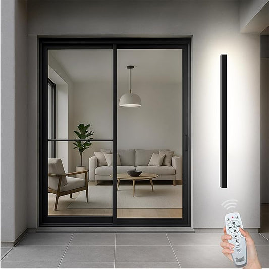 Modern Outdoor Wall Lights, 3CCT Dimmable Black Outdoor Wall Sconce with Remote Control, 70.87in Waterproof Linear Exterior Wall Light for Entrance, Hallway, Garage