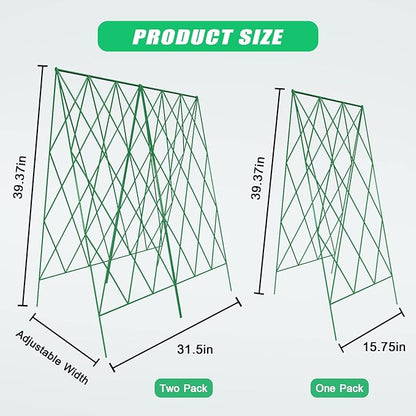 DoCred Cucumber Trellis, 2 Pack Metal Foldable A Frame Garden Trellis for Raised Bed Climbing Plants, Vegetables, Includes Plant Support Clips, Twist Ties, Plastic Ties, A Frame Trellis, Green