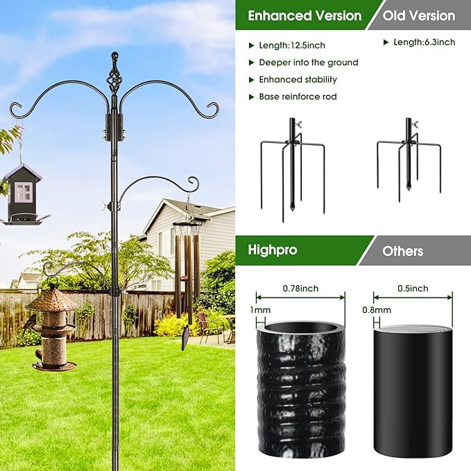83 Inch Bird Feeder Pole Shepherd Hooks for Bird Feeders,Bird Feeding Station Kit with 5 Prongs Base Hummingbird Feeder Stand Hook for Outside