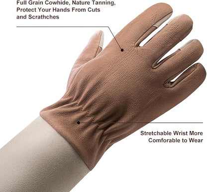 HLDD HANDLANDY Long Gardening Gloves for Women Men - Leather Rose Pruning Gloves Thorn Proof - Breathable Working Glove
