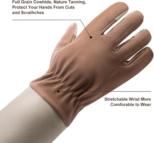 HLDD HANDLANDY Long Gardening Gloves for Women Men - Leather Rose Pruning Gloves Thorn Proof - Breathable Working Glove