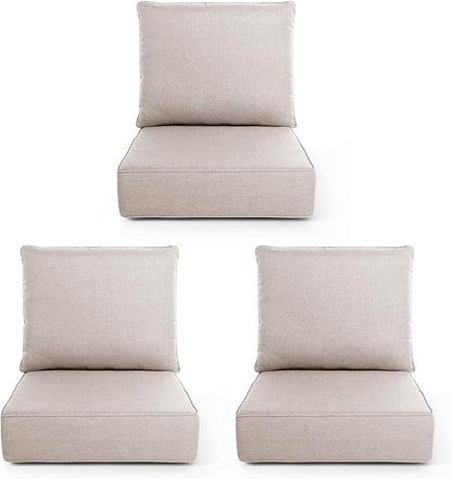 Outdoor Chair Cushions, 6 Inch Thick Patio Seat & Back Cushions Set with Removable Cover, Waterproof Patio Cushions for Outdoor Furniture, 22 x 24 Inch, Beige 3-Set
