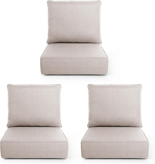 Outdoor Chair Cushions, 6 Inch Thick Patio Seat & Back Cushions Set with Removable Cover, Waterproof Patio Cushions for Outdoor Furniture, 22 x 24 Inch, Beige 3-Set