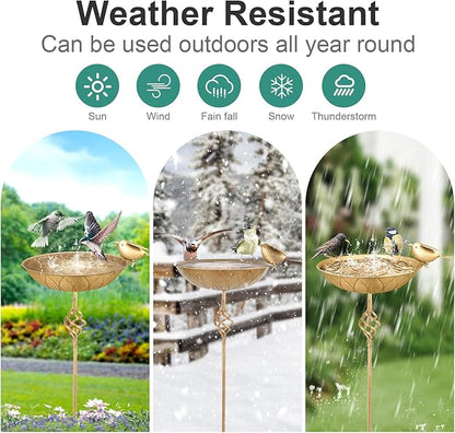 Bird Bath for Outside,Metal Birds Bath Bowl for Outdoors,27.6" H Bird Feeder & Water Feeders with 5 Prongs Base Stake,Vintage Free Standing Garden Patio Lawn Yard Decor