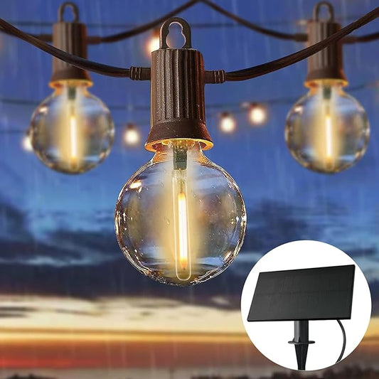 ZOTOYI Solar String Lights Outdoor Waterproof IP65 50FT with USB Port and 26 Shatterproof G40 Bulbs(2 Spare), Up to 8-12 Hours for Using, LED Solar Powered Patio Light for Outside, Patio, Porch, 2200K