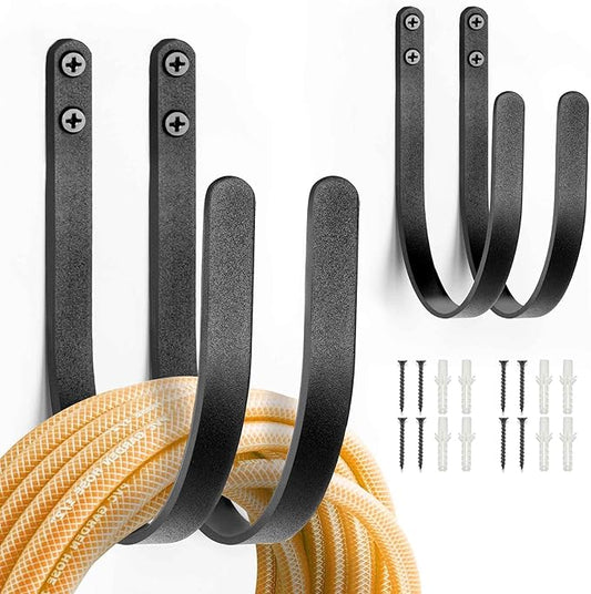 Hose Holders Wall Mount - Heavy-Duty Metal Garden Hose Hanger for Outside - Rust-Proof Hanging Hose Rack Hook Mount for Water Hose (4PCS)