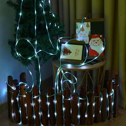YEGUO Solar Christmas Candy Cane Rope Lights, 2 Pack Each 33ft 100 LED Green & White Solar Rope Light Outdoor Waterproof Decorations String Tube Lights