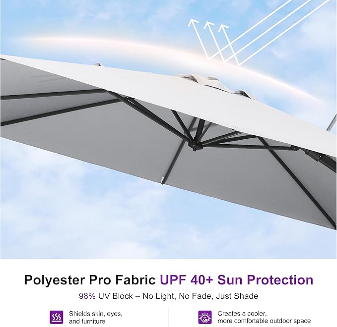 PURPLE LEAF 9' X 12' Swivel Outdoor Patio Aluminum Umbrella with Base Left-right Tilting Cantilever Offset Umbrella with UV Resistant Heavy Duty Fabric for Deck Pool Patio Backyard, Pebble Grey
