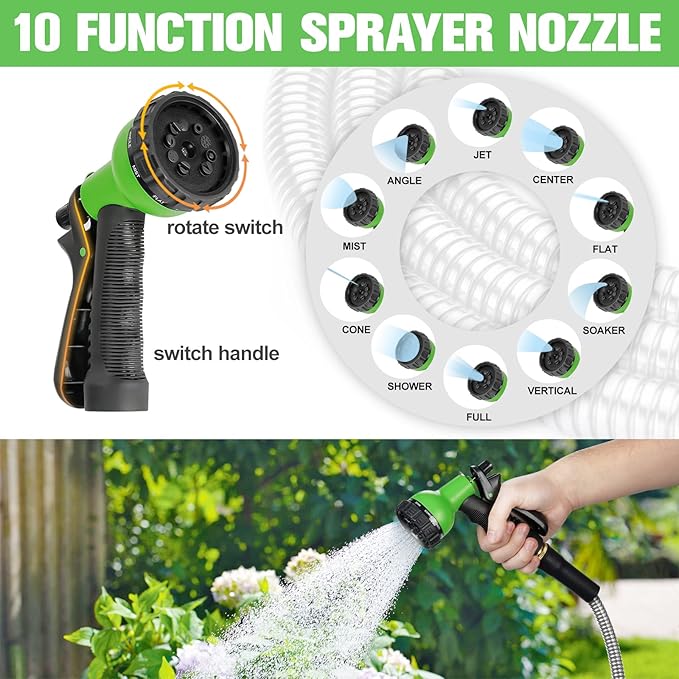 TVKB Metal Garden Hose 75ft Stainless Steel Water Hose Super Tough Flexible Water Pipe with 3/4 inch Brass Fittings and Sprayer Nozzle, Kink & Tangle Free, Rust Proof