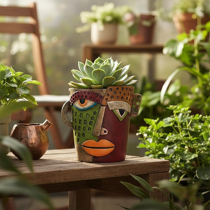 Colorful Face Planters Pots Head with Drainage Resin Large Decorative Plant Pots, Unique Planters for Indoor Plants and Outdoor Patio Flower Pot Funny Garden Succulents Pot