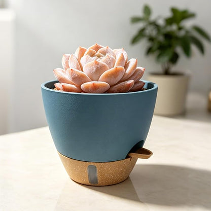 12"/10"/9"/8" Self Watering Pots with Visual Water Window,Extra Large Self Watering Plant Pots with Drainage Holes & Saucers,Blue Planters for Indoor Plants,4-Pack