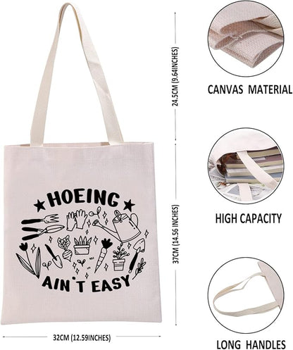 G2TUP Gardener Gift Hoeing Ain’t Easy Reusable Canvas Tote Bag Garden Lover Gift Gardening Shopping Handbag Bag