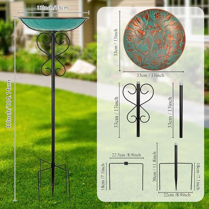 Metal Outdoor Bird Bath,Standing BirdBath & Bird Feeder with Stake Cast Iron Bird Baths Bowl for Outside Garden Patio Yard Lawn Decor