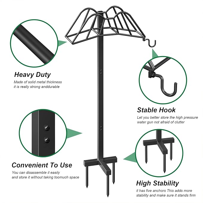 Wphold Garden Hose Holder Freestanding, Extra Thick Water Hose Stand, Heavy Duty Metal Garden Hose Storage,Garden Hose Reel, Water Hose Holders for Outside, Detachable Outdoor Hose Holder