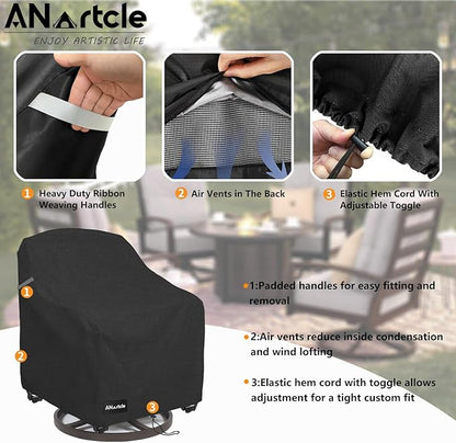 Outdoor Swivel Lounge Chair Cover 2 Pack,Waterproof Heavy Duty Lawn Patio Chair Covers,Patio Swivel Chair Covers for Outdoor Furniture (33 W x 35 D x 38.5 H inches) Black.
