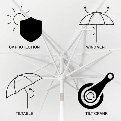 JONATHAN Y UMB1000D Baiona 9 ft. Classic MidCentury Market Patio Umbrella with UV Protection, Auto-Tilt, Crank and Wind Vent in White/Green