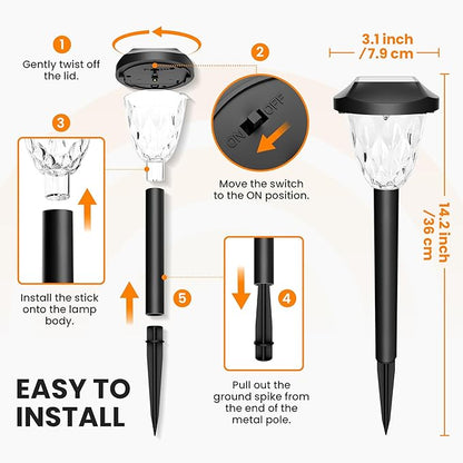 GIGALUMI 8 Pack Solar Lights Outdoor, Solar Pathway Lights with Great Pattern, Waterproof Auto On/Off Solar Powered Light for Outside Yard Garden Walkway Driveway Lawn Pathway