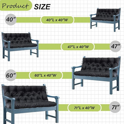 Swing Replacement Cushions with Backrest, 2 or 3 Seater Waterproof Non-Slip Overstuffed Swing Pad, Indoor/Outdoor Bench Cushion for Porch Chair Garden Furniture (Black, 40 * 71 in)