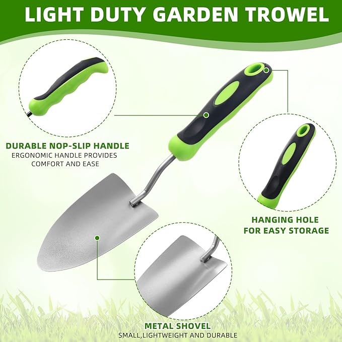 30 Pcs Garden Shovel Aluminum Alloy Heavy Duty Trowel Small Digging Shovels Metal Hand Trowel Spade with Soft Handle for Garden Lawn Yard Planting Tool (Wide Shovel,Green)
