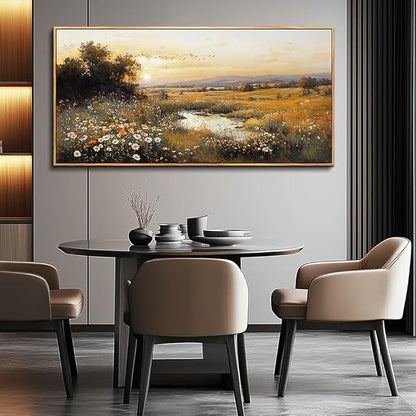 Wood Farmed Canvas Wall Art For Living Room Large Wall Decor For Office Bedroom Decorations Prairie Puddle Landscape Pictures Farmhouse Painting Artwork Room Wall Mural Aesthetic Home Decor 30x60 In