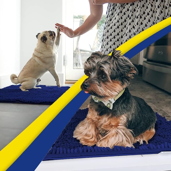 Muddy Mat® | Super Water Absorbent Door Mat Indoor, Microfiber Quick Dry Chenille Entryway Rug, Slip Resistant Front Door Mat, Indoor Mats for Entryway, Machine Washable Pet Rug, Navy Blue 28"x18"